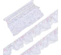 GORGECRAFT 12m Satin Organza Lace Pleated Fabric Trims Sequin Elastic Edge Ribbon Gathered Mesh Stretch Ruffled Floral Fringe Applique for Sewing Gift Package Wrapping Dress Cloth Crafts