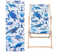 GORGECRAFT 12oz Thicker Beach Sling Chairs Canvas Patio Lounge Chairs Replacement Cloth Blue Marine Animals Anchor Pattern Outdoor Reclining Fabric for Summer Vacation Courtyard Garden Sunbathing