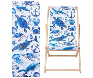GORGECRAFT 12oz Thicker Beach Sling Chairs Canvas Patio Lounge Chairs Replacement Cloth Blue Marine Animals Anchor Pattern Outdoor Reclining Fabric for Summer Vacation Courtyard Garden Sunbathing