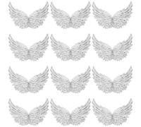GORGECRAFT 12Pcs 10cm 3D Christmas Glitter Angel Wings Ornaments Silver Plastic Guardian Fairy Xmas Tree Hanging Decorations Wing Patches for DIY Crafts Costume Party Favor Hair Accessories