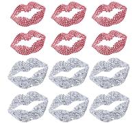 GORGECRAFT 12Pcs 2 Colors Rhinestone Lips Iron on Patches Silver Red Kiss Crystal Embroidery Sew Patch Diamonds Embroidered Hot Fix Applique for T-Shirt Clothing Jacket Hat Bag Backpack Decoration