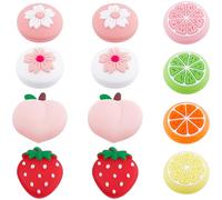 GORGECRAFT 12Pcs 3 Styles Replacement Thumb Grip Caps Silicone Lemon Strawberry Fruit Flower Pattern Round Analog Joystick Caps Protective Thumbstick Button Covers Compatible with Switch Controller
