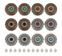 GORGECRAFT 12Pcs 30mm Screw Back Buttons Concho Screw Back 6 Colors Replacement Vintage Western Style Turquoise Round Flower Buds Buttons for DIY Leather Craft Fabrics Sewing Bags Decoration