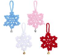 GORGECRAFT 12Pcs 4 Colors Crocheted Snowflake Ornaments White Blue Red Pink Cotton Crochet Woven Winter Christmas Xmas Tree Hanging Decorations with Iron Bell for Holiday Party Home Wall Decor