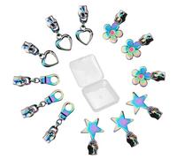 GORGECRAFT 12Pcs 4 Styles #5 Rainbow Zipper Star Flower Heart Teardrop Shape Zipper Sliders Pull Head Replacement Metal Zip Mend Repair for Coats Jackets Purse Fasteners Charms Tailor Crafts
