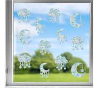 GORGECRAFT 12Pcs 4 Styles Cloud Window Clings Moon Rainbow Windows Decals Anti-Collision Static Glass Stickers Sun Catcher Alert Decal Prism Film for Home Kitchen Bedroom Decor Prevent Birds Strikes