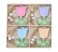 GORGECRAFT 12Pcs Tulip Hanging Ornaments Wooden Flower Hanging with String Colorful Spring Summer Floral Dangle Small Craft Ornament for Tree Home Room Window Mothers Day DIY Decoration