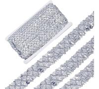 GORGECRAFT 13m Sequin Trim Bling Fabric Paillette Ribbons 20mm Flat Glitter Silver Plastic Beaded Lace Metallic Gleaming Sewing for Dress Headband Crafts Embellish