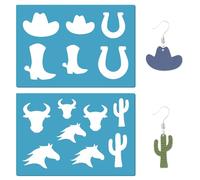 GORGECRAFT 13x9cm 2 Styles Western Cowboy Stencil Reusable Boots Hat Horse Pattern Drawing Stencils Leather Cutting Template for Jewelry Earrings Making Painting on Wood Wall Home Decor