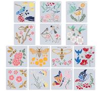 GORGECRAFT 14 Styles Large Flower Bird Drawing Stencils Bee Butterfly Template Summer Plant Painting Reusable Plastic Spray Paint Stencil Painting on Wood Wall DIY Craft Painting Home Decor