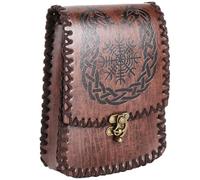 GORGECRAFT 15 * 20cm Embossed Leather Belt Bag Renaissance Belt Pouch Double Dragon Compass Pattern Coconut Brown Medieval Fanny Pack Nordic Ren Faire Costume Accessories for Cosplay Halloween