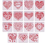 GORGECRAFT 15Pcs Heart Painting Stencils Plastic Reusable Drawing Rectangle Stencil Cut Painting Template Leaves Flowers Love Words for Crafting Wedding Valentine's Day DIY Art Project Wedding