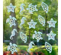GORGECRAFT 16 Sheet 4 Styles Sea Animals Window Clings Rainbow Windows Decals Anti-Collision Static Glass Decal Sun Catcher Alert Stickers Reusable Non Adhesive Prismatic Film for Bird Strikes Decor