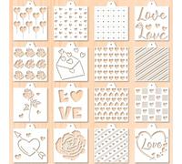 GORGECRAFT 16 Styles 14CM Heart Love Cookie Stencils DIY Royal Icing Baking Valentine Stencil Sugar Rose Plastic Reusable Drawing Template for Cake Airbrush Dessert Coffee Decoration Wood Paper Fabric