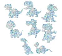 GORGECRAFT 16Pcs 8 Styles Dinosaur Window Clings Static Rainbow Window Stickers 3D Decorative Non Adhesive Glass Vinyl Film Laser Stained Animal Decals for Sliding Doors Prevent Birds Strikes