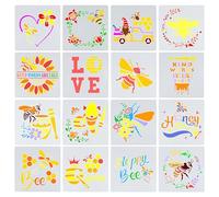 GORGECRAFT 16PCS Bee honeycomb Painting Stencils 15 * 15cm Plastic Butterfly Drawing Templates Love Rose Trucks Wreaths Spray Paint Stencil for Wood Tile Floor Furniture Fabric Painting