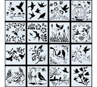 GORGECRAFT 16Pcs Birds Branches Stencil 16 Styles 15x15cm Flying Birds Painting Stencils Swallows Hummingbirds Flowers Vine Reusable Plastic Templates for Painting on Wood Wall Canvas Fabric Paper