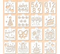 GORGECRAFT 16Pcs Birthday Cookie Stencils 14 x 14cm PET Plastic Reusable Balloon Numbers Cake Pattern Coffee Dessert Decoration Template for Birthday Party Baking Drawing Painting on Fabric Paper