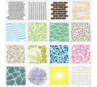 GORGECRAFT 16Pcs Cubist Reusable Crafts Stencils Abstract Geometry Texture Brick Bubble Dot Waves Crackle Stencils Layering Drawing Templates Painting on Card Canvas DIY Crafts (5.9x5.9 Inch)