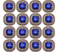 GORGECRAFT 16Pcs Rhinestone Shank Buttons 24mm Sapphire Buttons Light Gold Square Cut Rhinestones Vintage Copper Hollow Metal Shank Sewing Coat for Uniforms Suits Blazer Coat Jacket