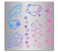 GORGECRAFT 16x16cm Heart Metal Stencil Bubbles Star Metal Template Spotty Line Love Pentagram Stainless Steel Journal Planner Stencils for Wood Burning Drawing Carving Pyrography Painting on Wood