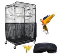 GORGECRAFT 170-200cm x 30cm Large Bird Cage Cover Black Birdcage Mesh Covers Stretchy Adjustable Bird Cage Seed Catcher Dustproof Soft Net Skirt for Parrot Parakeet Macaw Birdcage Enclosures Accessory