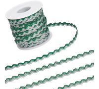 GORGECRAFT 17m x 7mm Metallic Rick Rack Trim Two Tone Wavy Bending Ribbon Green Silver Glitter Wave Fringe Trim RIC Rac Webbing Edge Zig Zag Braid Lace Trim for Cloth Sewing DIY Crafts Gift Wrapping