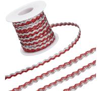 GORGECRAFT 17m x 7mm Wave Bending Fringe Trim Two Tone Wavy Ribbon Metallic Rick Rack Trim Red Silver Glitter Zig Zag Lace Edging RIC Rac Webbing Braid Ribbon for Sewing DIY Crafts Jewellery Making