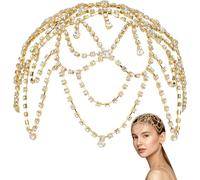 GORGECRAFT 1920s Crystal Cap Headpiece Flower Rhinestone Head Chain Golden Roaring 20s Great Gatsby Hair Accessories Chain Hat for Bridal Cosplay Halloween Art Decor Party (with 2Pcs Hair Clip)