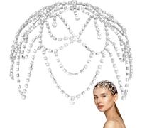 GORGECRAFT 1920s Crystal Cap Headpiece Flower Rhinestone Head Chain Silver Roaring 20s Great Gatsby Hair Accessories Hair Chain Hat with 2 Clips for Bridal Halloween Cosplay Party Art Decor