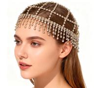 GORGECRAFT 1920s Crystal Cap Headpiece Mesh Flower Rhinestone Head Chain Golden Roaring 20s Great Gatsby Hair Accessories Hair Chain Hat for Bridal Cosplay Halloween Art Decor Party