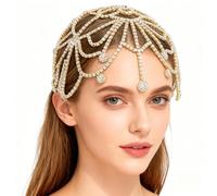 GORGECRAFT 1920s Crystal Cap Headpiece Mesh Gold Rhinestone Head Chain Roaring 20s Great Gatsby Hair Accessories Hair Chain Hat for Bridal Cosplay Halloween Art Decor Party
