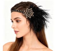 GORGECRAFT 1920s Flapper Feather Headpiece Roaring 20s Great Gatsby Fascinators Head Piece Black Vintage Bird Feather Headband Hair Accessories for Wedding Bridal Women Party Prom Cosplay Halloween