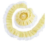 GORGECRAFT 2.5 Inch Chiffon Plaid Checkered Ribbon 5 Yards Gingham Ruffle Pleated Lace Edge Trim Gathered Mesh Striped Ribbon Fabric Yellow Embroidered Tulle Applique Edge Trimming for Crafts DIY