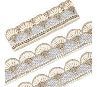 GORGECRAFT 2.5M Gold Grey Metallic Floral Embroidery Ribbon 4.5cm Wide Vintage Scallop Venice Lace Trim Fringe Edging Trimming Sewing Fabric for Bridal Wedding Dress Clothing DIY Crafts