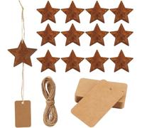 GORGECRAFT 2.83 Inch 30PCS Rustic Metal Barn Star Large Primitive Tin Dimensional Star Pendants with 30PCS Paper Gift Tags 1 Bundle Jute Cord for Arts Crafts Halloween Christmas Farmhouse Garden Home