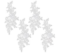 GORGECRAFT 2 Pairs Embroidery Sequin Lace Applique Glitter White Flower Leaf Vine Embroidered Patches Fabric Collar Sew on Appliques for Wedding Dress Clothes Bags Embellishment DIY Sewing Crafts