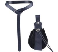 GORGECRAFT 2 Pcs Medieval Viking Belt Pouch Retro Black Faux Leather O Ring Belt with Celtic Knot Embossed Portable Drawstring Purse Renaissance Dice Bag Set for Halloween Cosplay Costume Accessories