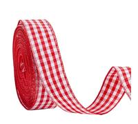 GORGECRAFT 2 Rolls 20m x 16mm Gingham Ribbon Red and White Plaid Buffalo Ribbon Polyester Checkered Ribbon for Craft Hair Accessories Picnic School Gift Wrapping Christmas Bows Making