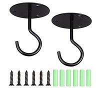 GORGECRAFT 2 Sets Ceiling Hooks for Hanging Plants Heavy Duty Black Metal Wall Mount Hooks 6.5cm Diameter Dome Mosquito Net Hooks with Base Screws for Hanging Wind Chimes Planters Outdoor Decoration