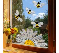 GORGECRAFT 2 Sheets Bee Daisy Decals Rainbow Reflection Bird Clings Anti Collision Window Suncatcher Stickers Non Adhesive Prismatic Vinyl Glass Decals for Preventing Bird Strikes Window Decor
