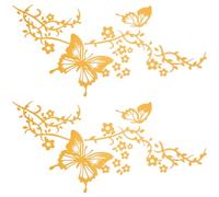 GORGECRAFT 2 Sheets Butterfly Flower Vine Hawaiian Car Decals Set Women Car Rearview Mirror Stickers PET Waterproof Sticker Reflective Bumper Decal for Auto Truck SUV Wall Art Laptop (Gold)
