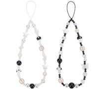 GORGECRAFT 2 Styles 34.5CM Beaded Phone Strap Mushroom Star Detachable Charm Cell Phones Anti-Lost Wrist Chain Universal Handmade Keychain Mobile Phone Case Accessory Pearl Lanyard for Women Girls