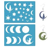 GORGECRAFT 2 Styles Jewelry Shape Template Earring Stencils Reusable Stars Moon Phase Cats Round Cutouts Cutting Stencil Templates for Drawing Earrings Favors Necklace Making Accessories 5X3.5