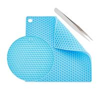 GORGECRAFT 2 Styles Silicone Doming Mat Round Square Resin Doming Mats Heat Resistant Synthetic Rubber Honeycomb Blue Pads Trays Tweezer for DIY Jewelry Making Epoxy Resin Crafts Supplies