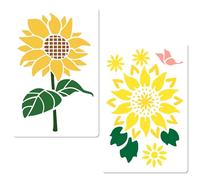GORGECRAFT 2 Styles Sunflower Stencils 11.8x8 Inch Reusable Plastic Large Sun Flower Floral Butterfly Drawing Template for Painting on Wood Crafts Canvas Paper Fabric Home Decor Scrapbooking