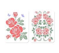GORGECRAFT 20 * 30cm 2Pcs Rose Stencils Plastic Floral Paint Large Stencil Flowers Reusable Stencil Templates Drawing for DIY Crafts Painting Wood Wall Canvas Card Home Decor Clothes