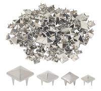 GORGECRAFT 200Pcs 4 Sizes Silver Pyramid Shaped Nail Head Studs Four-jaw Square Spikes Metal Punk Studs Spikes 6/8/10/12mm Square Leather Rivets with Awl for Shoe Clothing DIY Projects Bags Belt Jeans