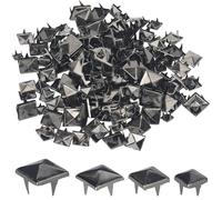 GORGECRAFT 200Pcs 4 Sizes Square Metal Studs Spikes Pyramid Shaped Nail Head Studs Gunmetal Punk Leather Rivets Four-jaw Square Spikes with Awl for Shoe Clothing DIY Projects Bags Belt Jeans