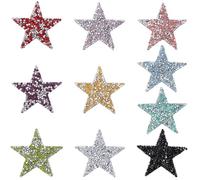 GORGECRAFT 20Pcs 10 Colors Star Rhinestone Applique Patches Plastic Decorative Emblem Iron on Five-Pointed Stars Sequin Appliques for Jeans Hats Clothes Jacket Backpack Repair Decor 6 x 6cm